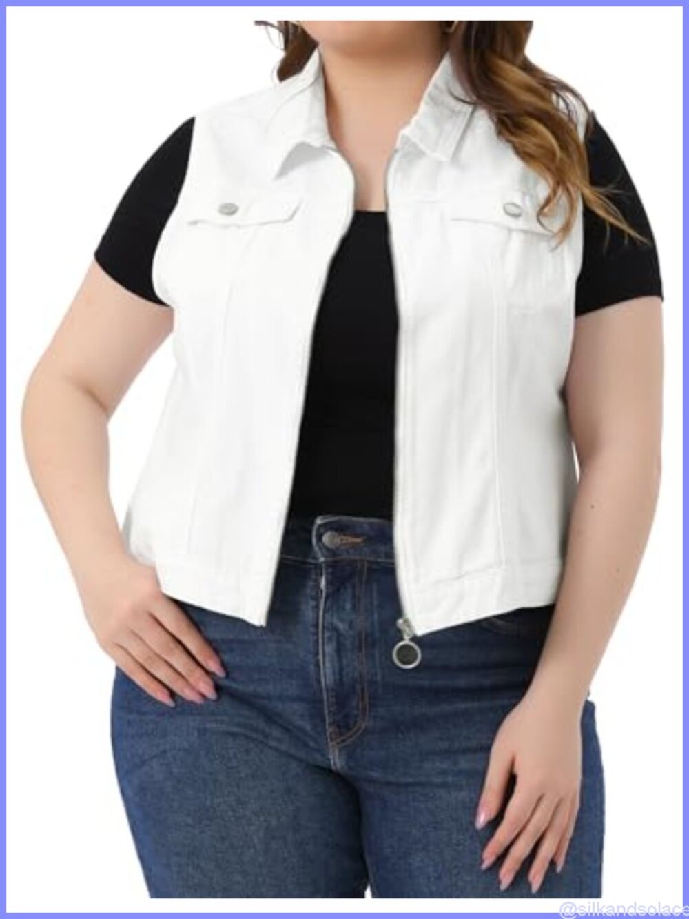 Women Plus Size Sleeveless Denim Vest Zip Up Button Down